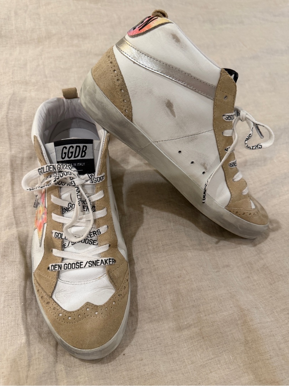 Golden Goose White & Tan Men’s High-Top Sneakers